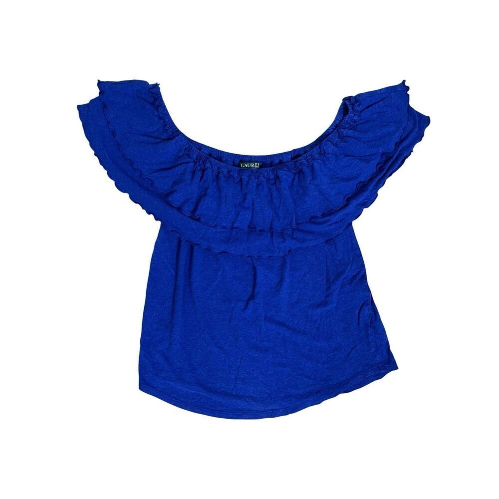 Lauren Ralph Lauren Blue Off Shoulder Ruffle Top Women’s PM Medium Petite